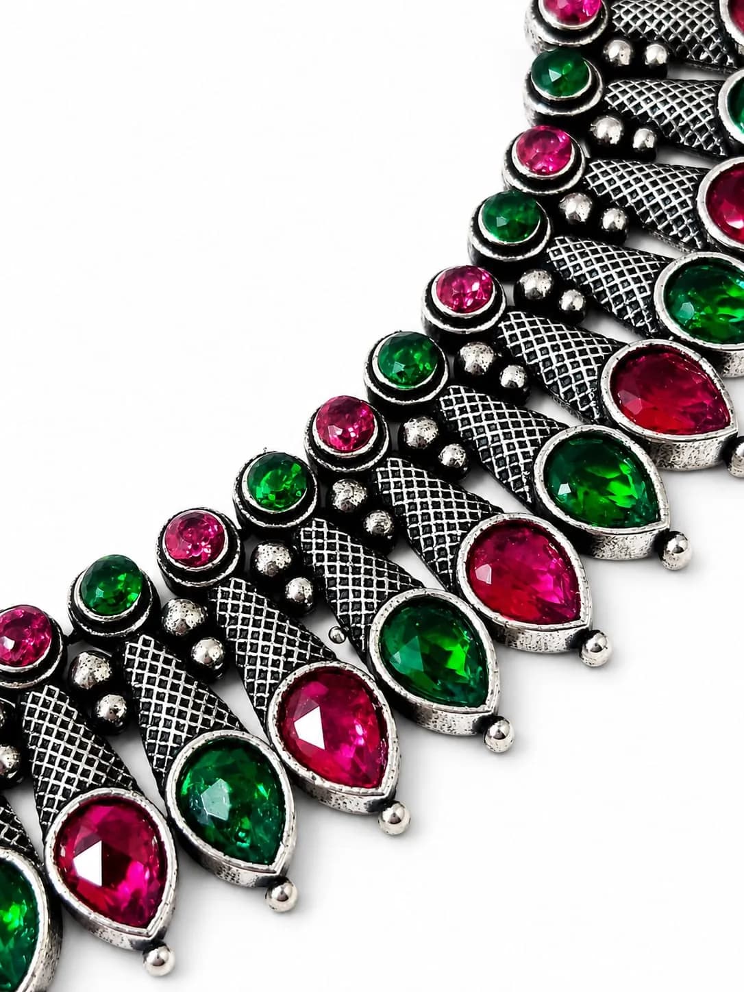 Niyanara Oxidised Silver Stone Choker Set
