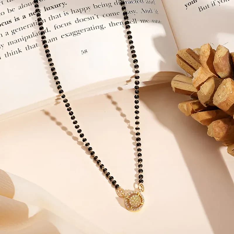 Niyanara Gold Plated Round Shaped Mangalsutra with Chain