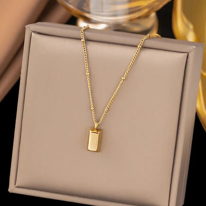 Niyanara Stainless Steel Golden Rectangular Pendant
