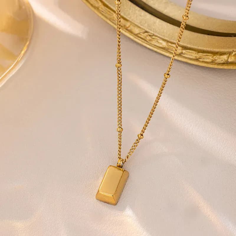 Niyanara Stainless Steel Golden Rectangular Pendant