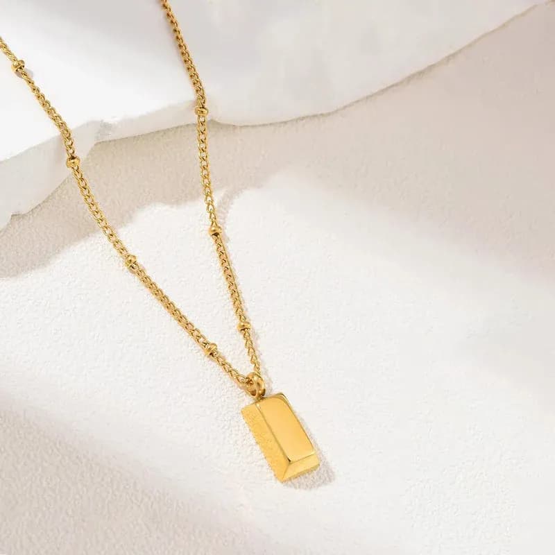 Niyanara Stainless Steel Golden Rectangular Pendant