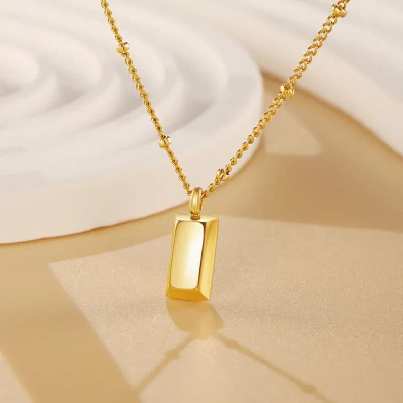 Niyanara Stainless Steel Golden Rectangular Pendant