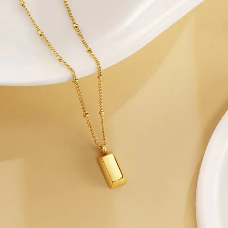 Niyanara Stainless Steel Golden Rectangular Pendant