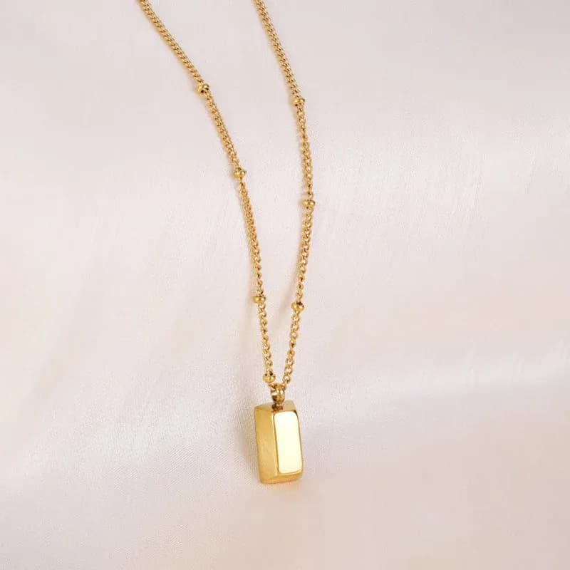 Niyanara Stainless Steel Golden Rectangular Pendant