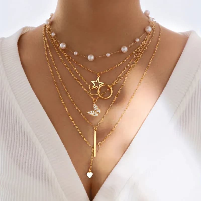 Niyanara butterfly inspired set of 5 Layered Necklace