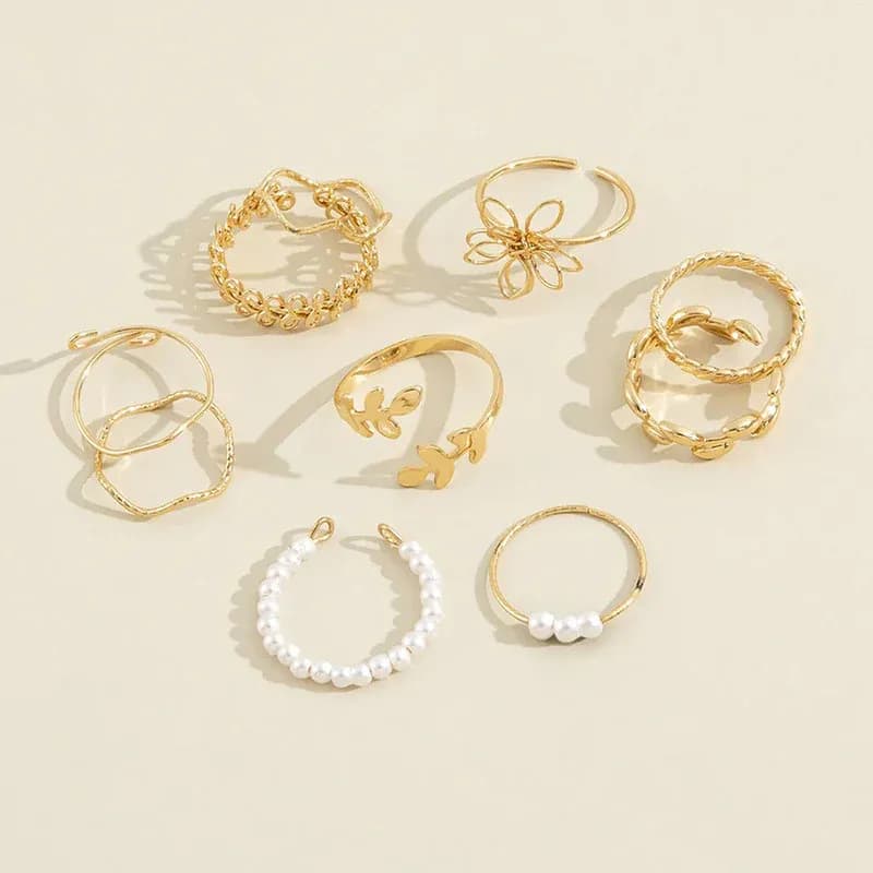 Niyanara Women Set of 10 Gold Plated Adjustable Floral Finger Ring