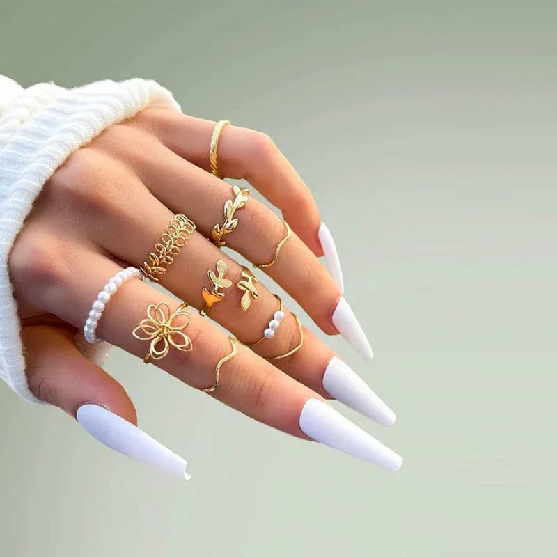 Niyanara Women Set of 10 Gold Plated Adjustable Floral Finger Ring