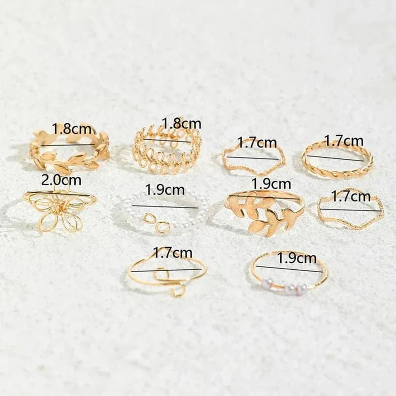 Niyanara Women Set of 10 Gold Plated Adjustable Floral Finger Ring