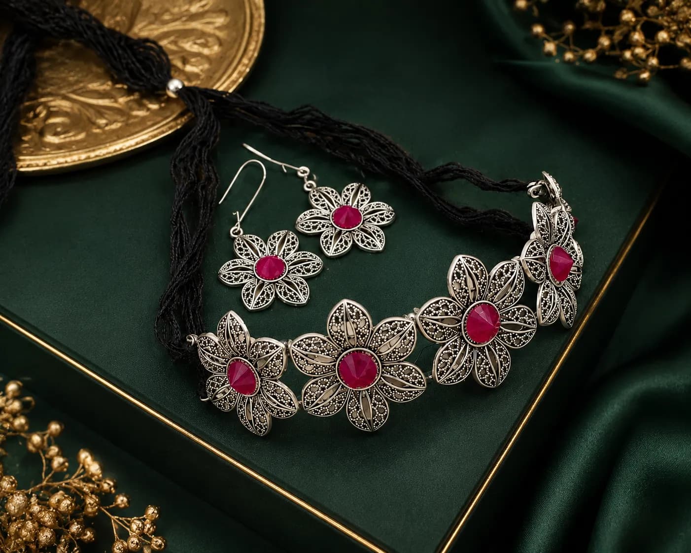 Niyanara Floral Oxidised Choker Necklace