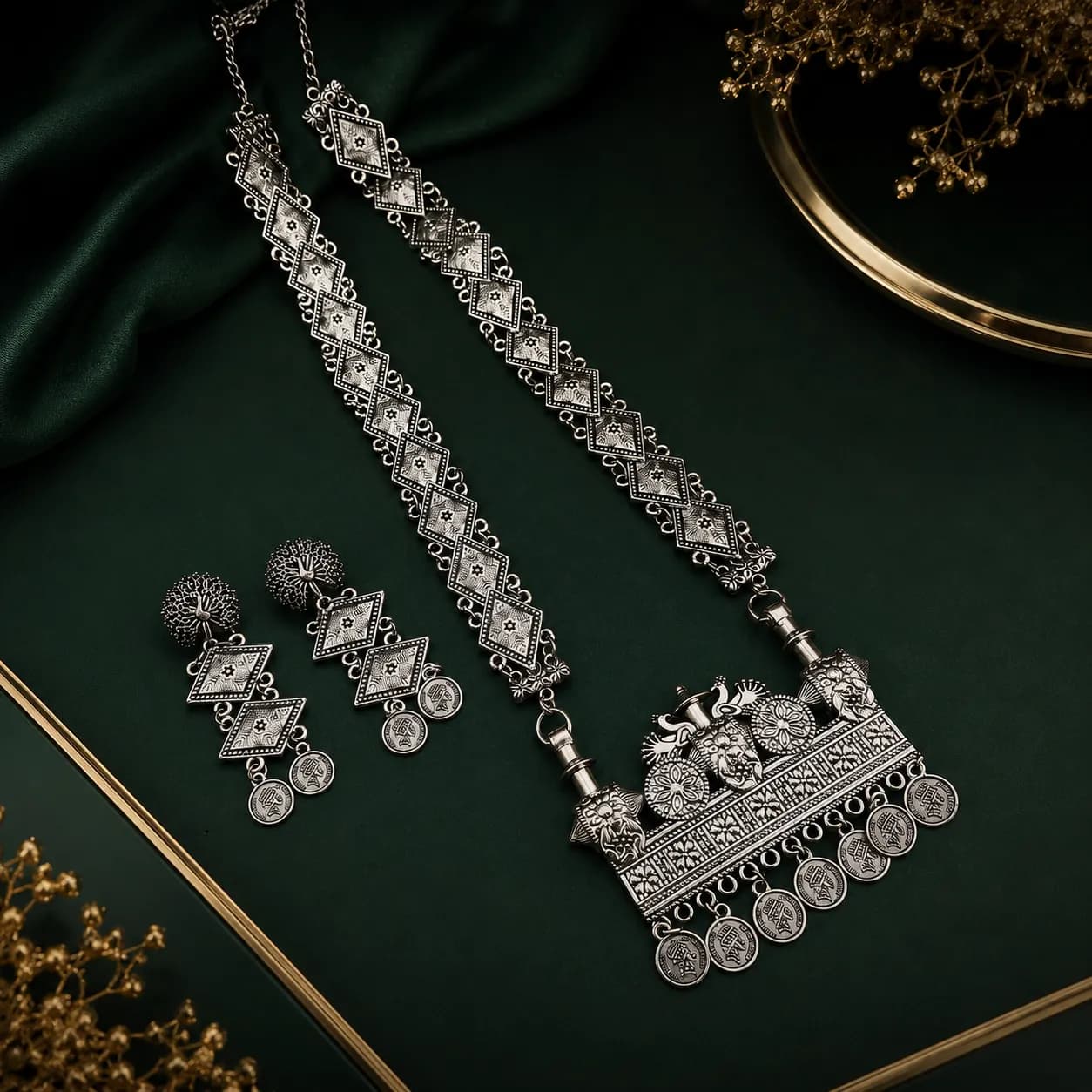 Niyanara Oxidized Long Necklace Set