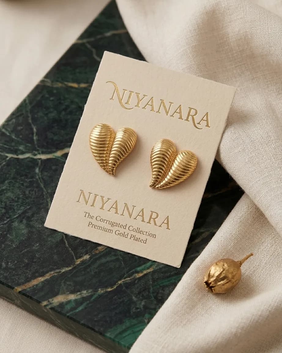 Niyanara Golden Ripple Heart Stud Earring