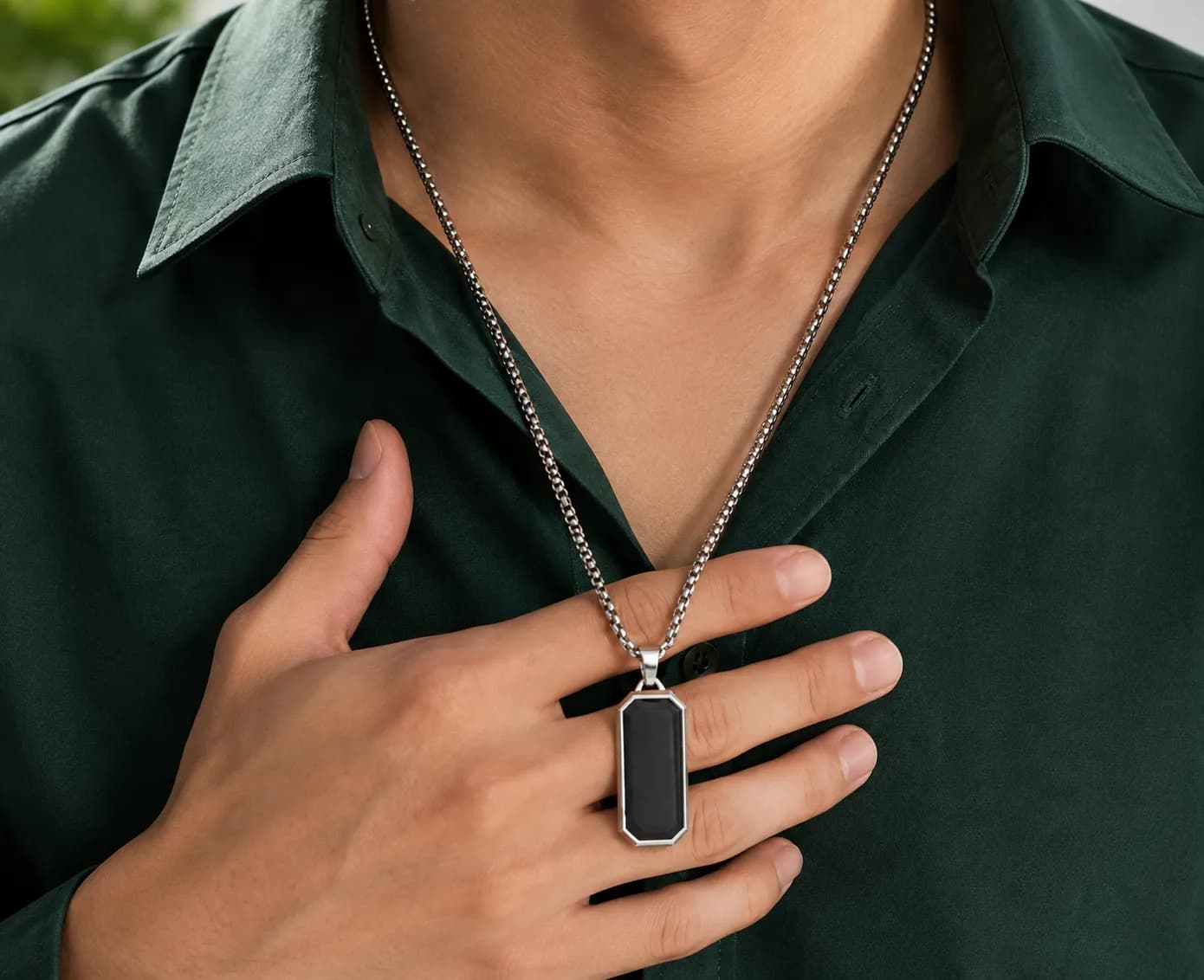 Niyanara Antitarnish Stainless Steel Silver Plated Black Rectangular Hip Hop Pendant