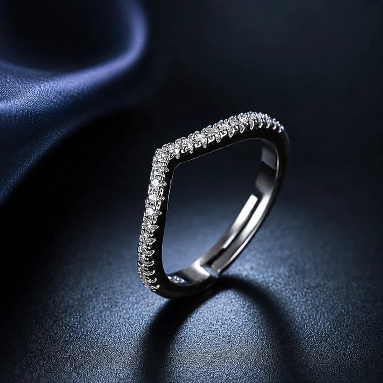 Niyanara Anti-Tarnish Silver Plated V-Shape American Diamond Studded Ring
