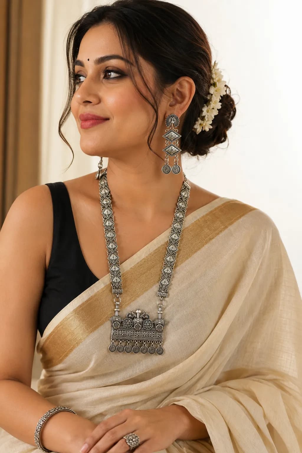 Niyanara Oxidized Long Necklace Set