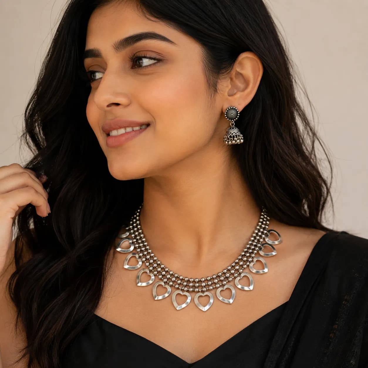 Niyanara Oxidised Chain Choker Necklace Set