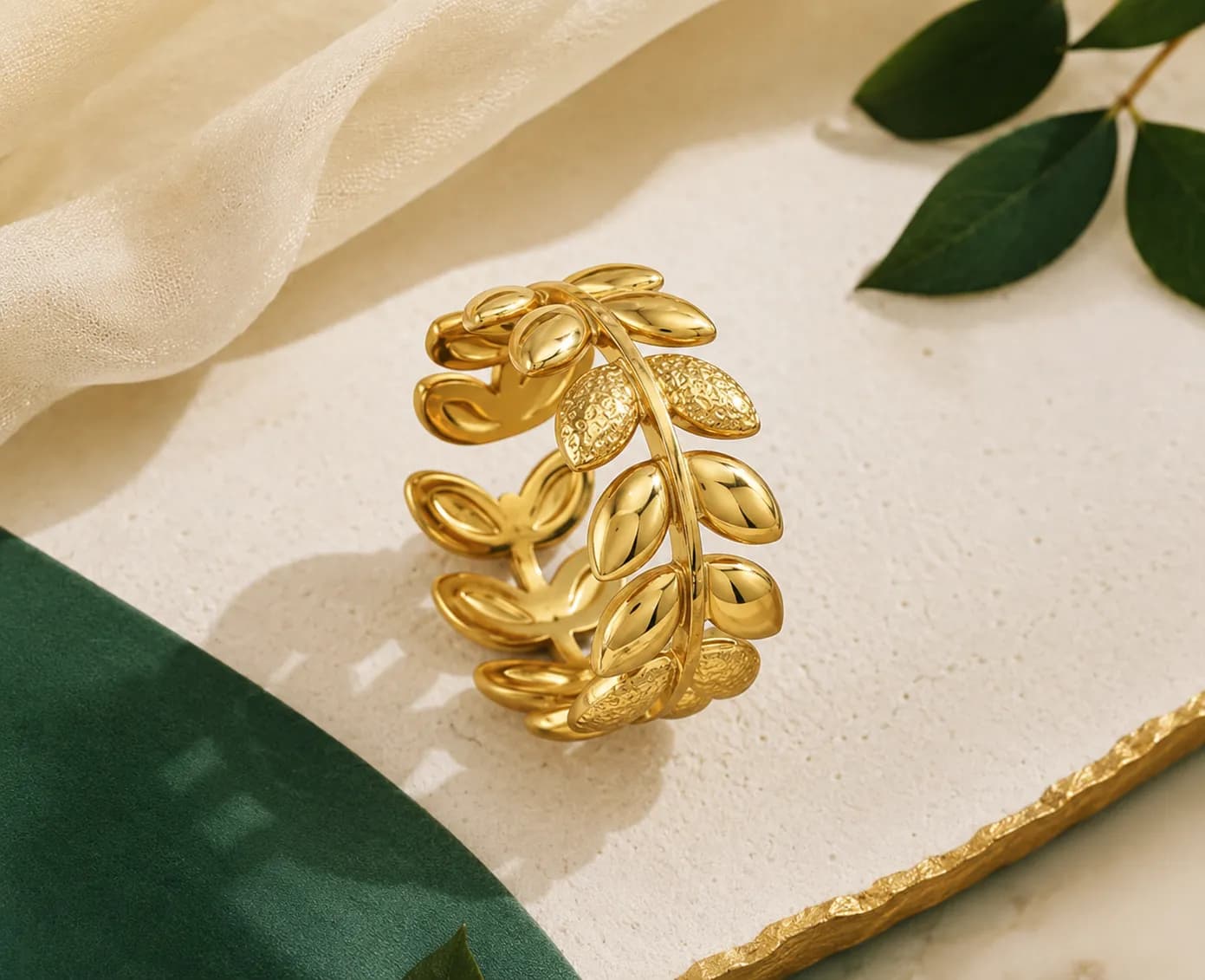 Niyanara Anti-Tarnish Stainless Steel Gold Plated Contemporary Adjustable Ring