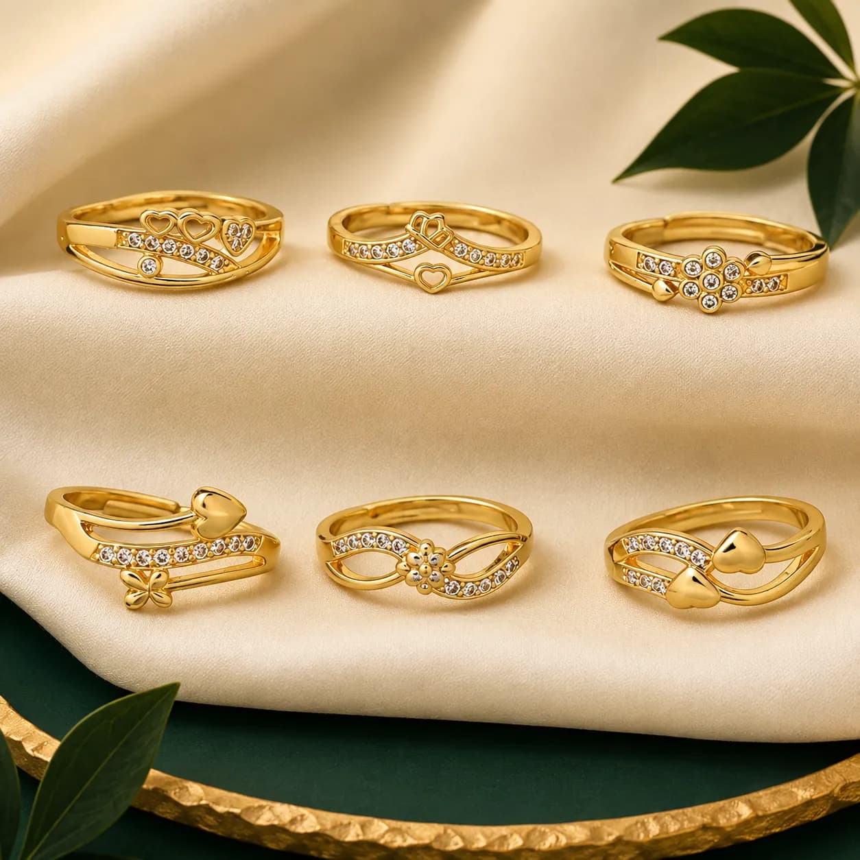 Niyanara Gold-plated finger Ring Set – Elegant brass rings with diamond detailing