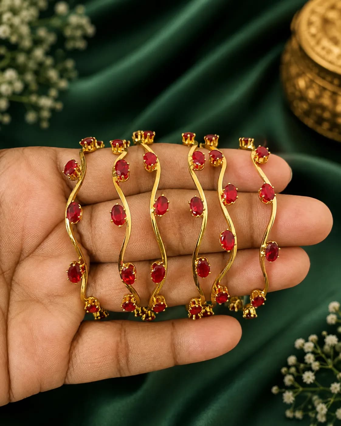 Niyanara Ruby Wave Gold-Plated Bangle
