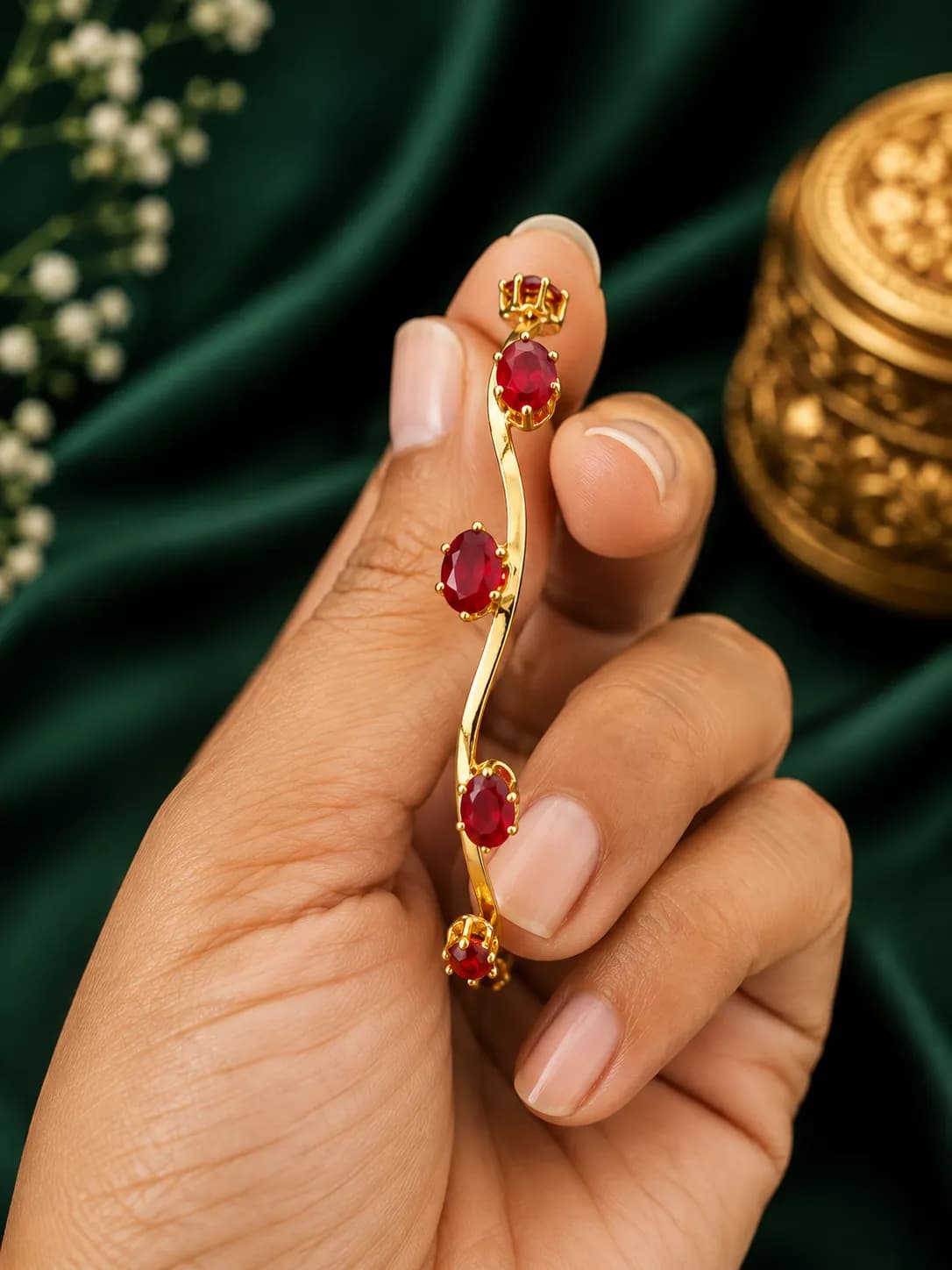 Niyanara Ruby Wave Gold-Plated Bangle