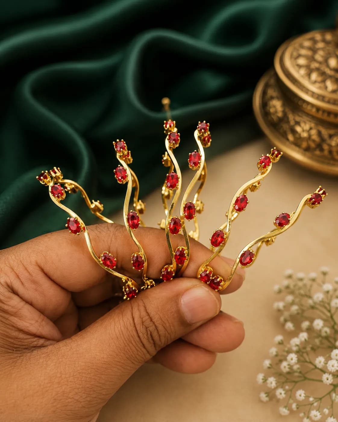 Niyanara Ruby Wave Gold-Plated Bangle