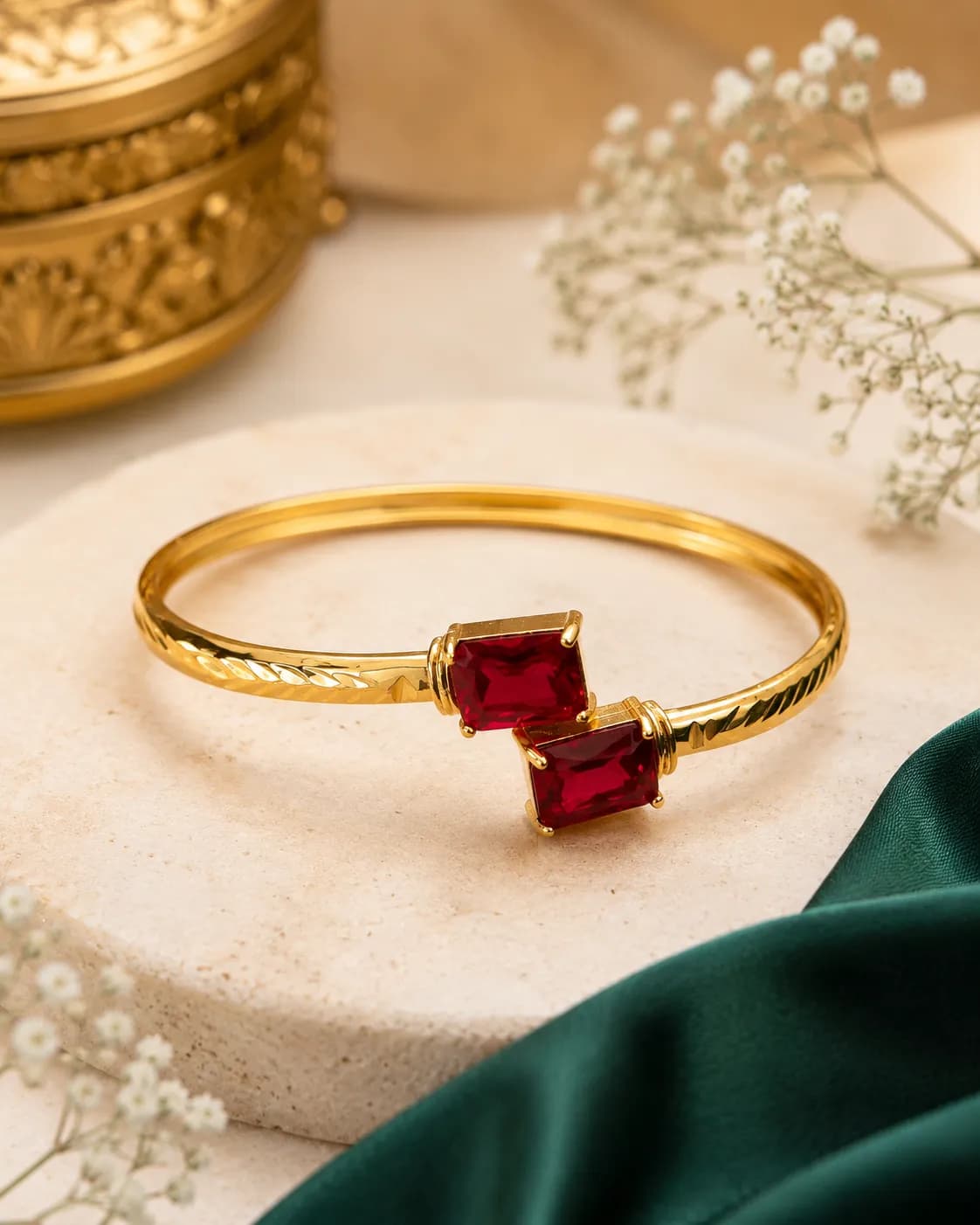 Niyanara Twin Gem Gold-Plated Bangle Pack of 01