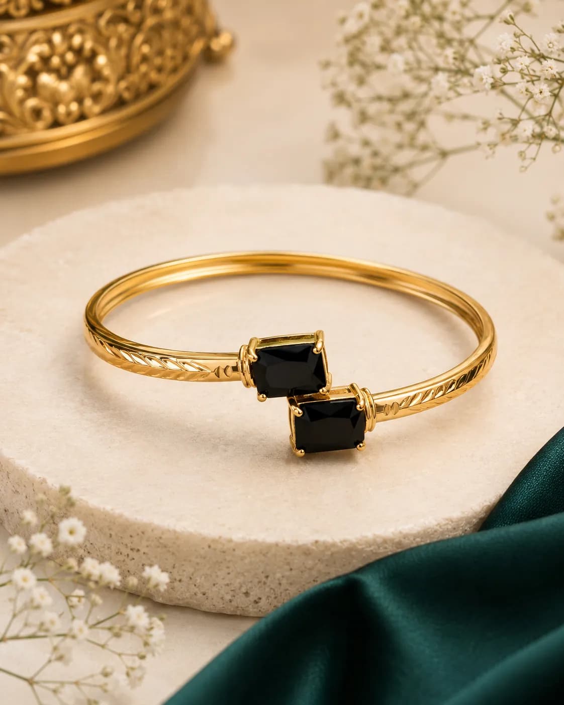 Niyanara Twin Gem Gold-Plated Bangle Pack of 01