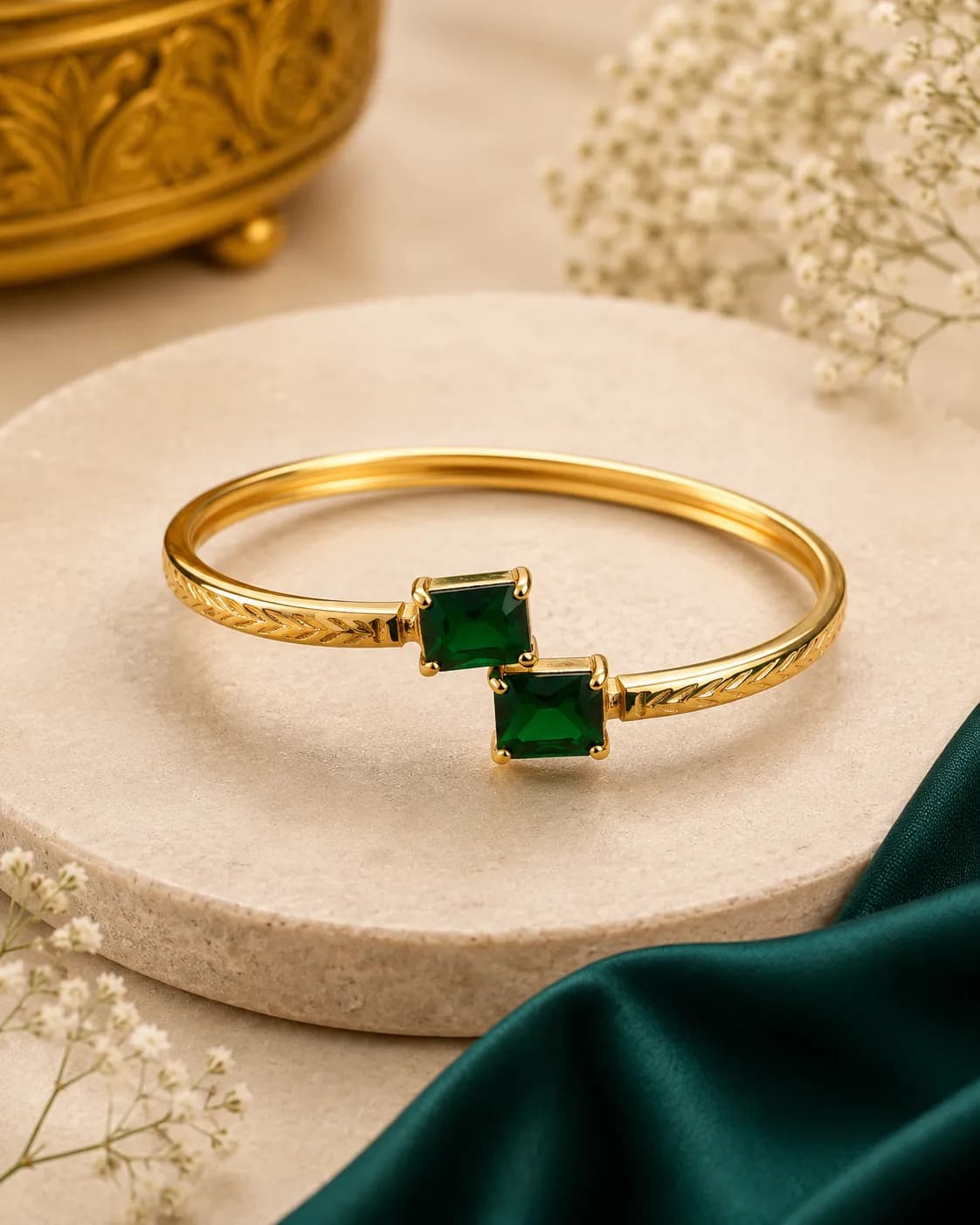 Niyanara Twin Gem Gold-Plated Bangle Pack of 01