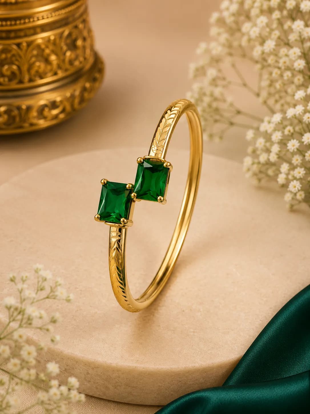 Niyanara Twin Gem Gold-Plated Bangle Pack of 01