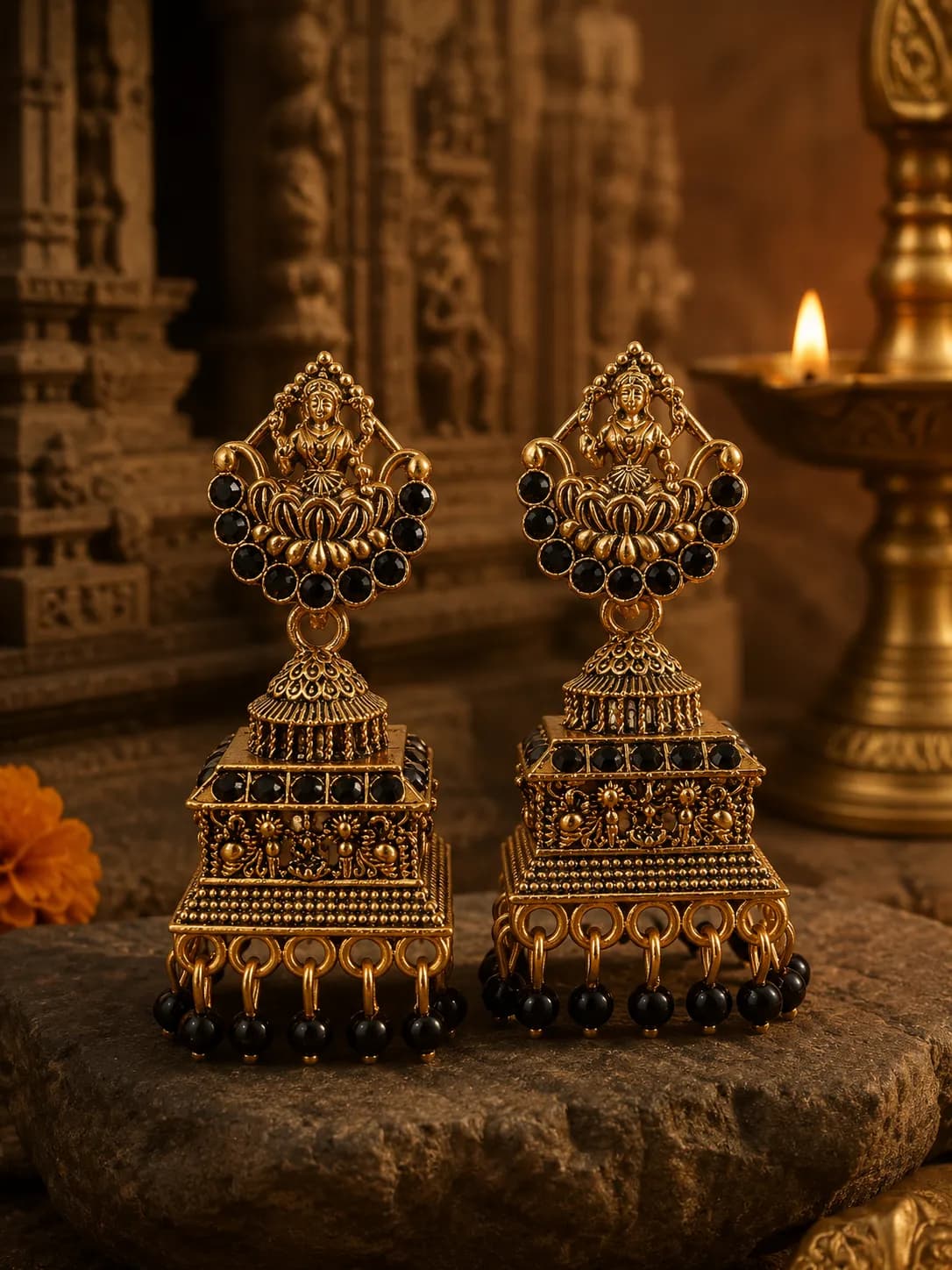 Temple Grandeur Ruby Jhumka Earrings