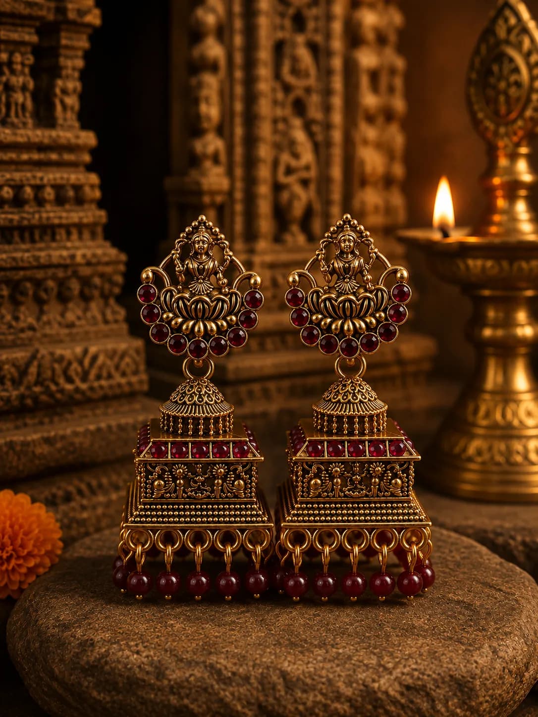 Temple Grandeur Ruby Jhumka Earrings