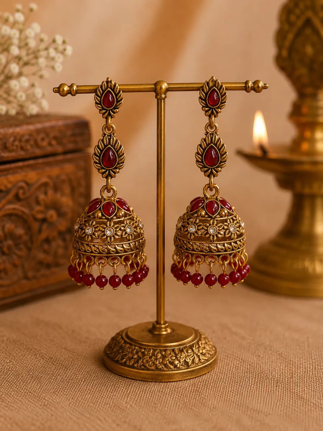 Niyanara Noir Temple Jhumki Earrings