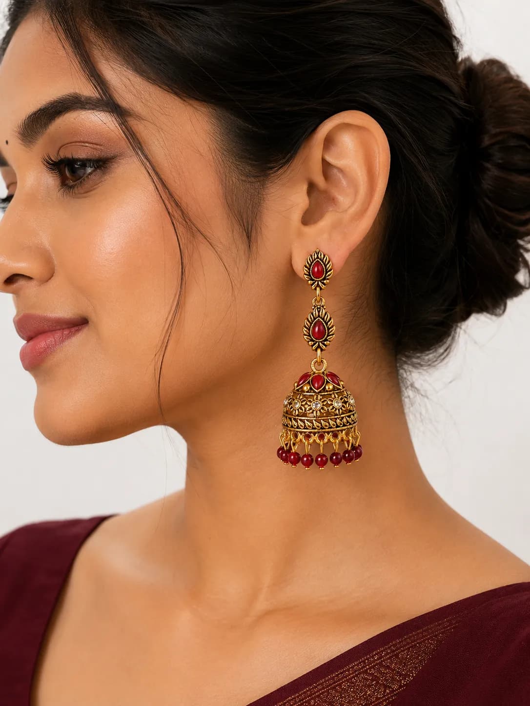 Niyanara Noir Temple Jhumki Earrings
