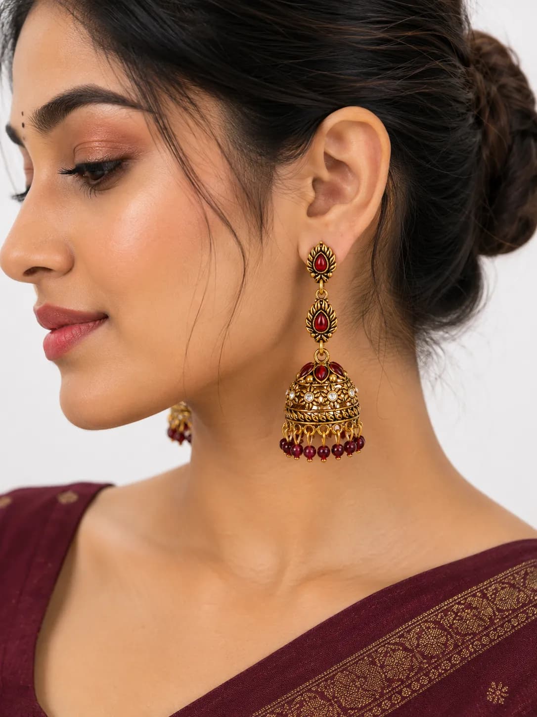 Niyanara Noir Temple Jhumki Earrings