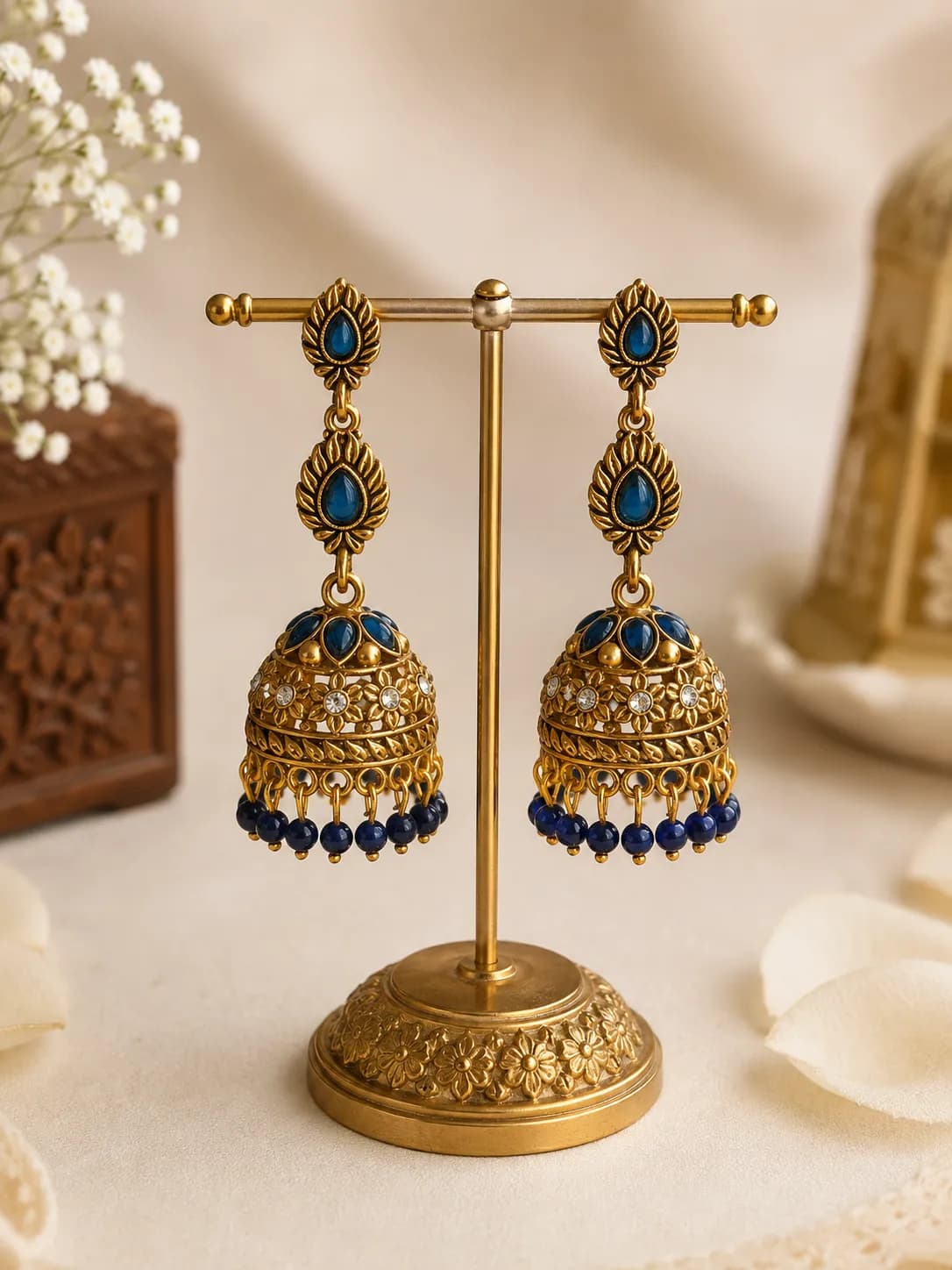 Niyanara Noir Temple Jhumki Earrings