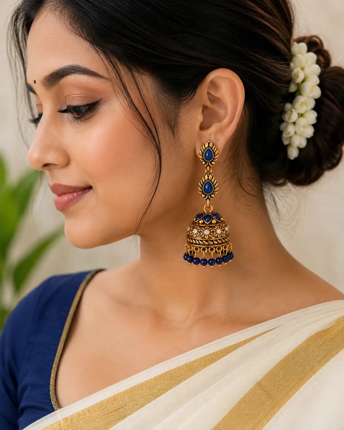 Niyanara Noir Temple Jhumki Earrings