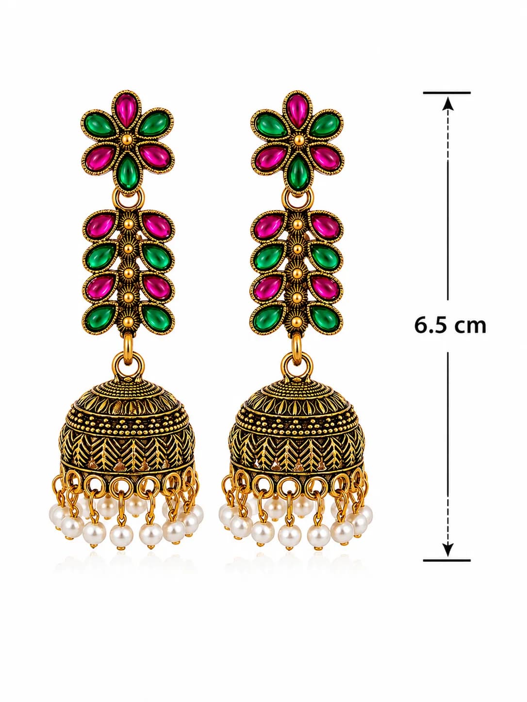 Niyanara Emerald & Ruby Floral Jhumki Earrings