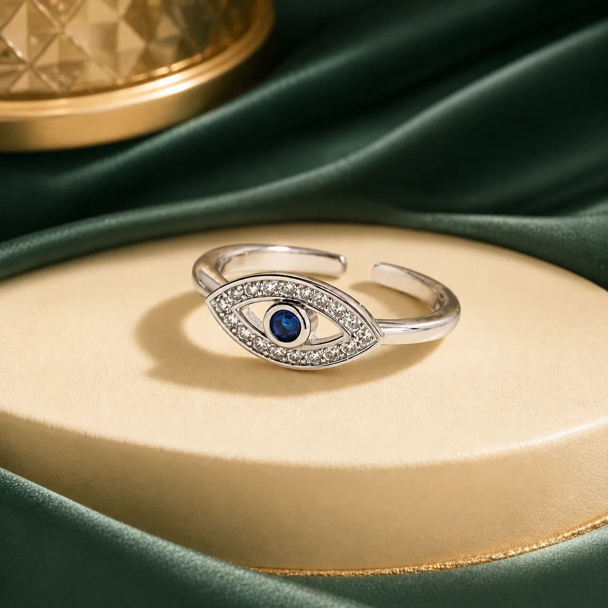 Niyanara Silver Plated Contemporary Evil Eye Adjustable Ring