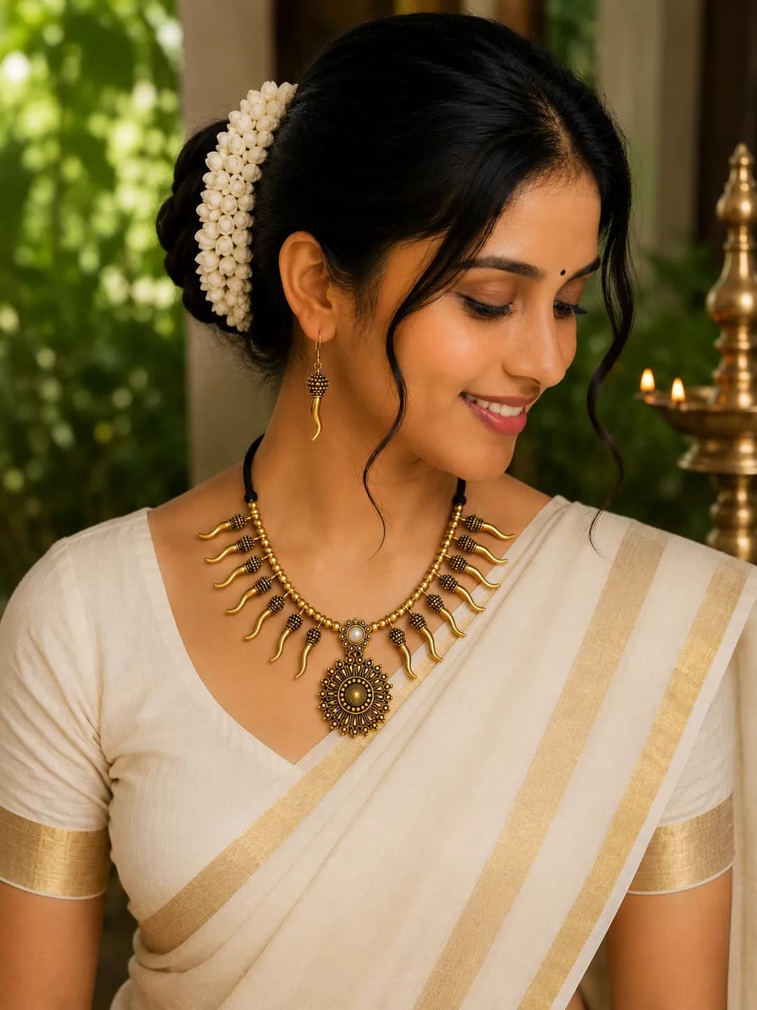 Niyanara Oxidised Gold-Toned Traditional Choker Necklace & Earring Set