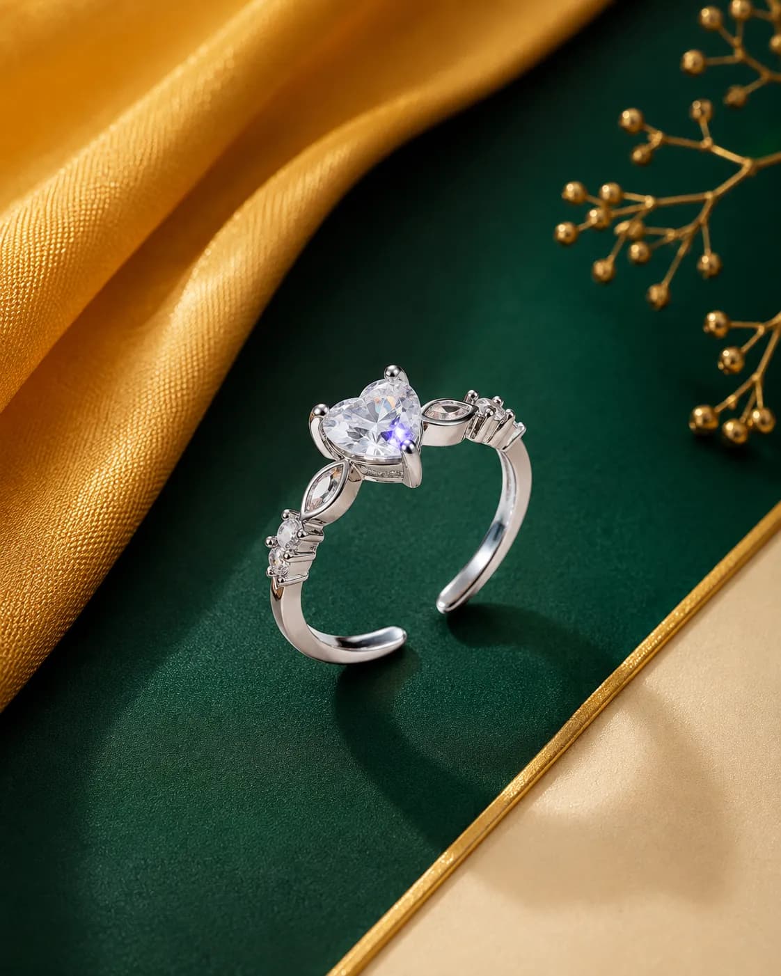 Niyanara Silver Plated Anti-Tarnish Heart Adjustable Ring
