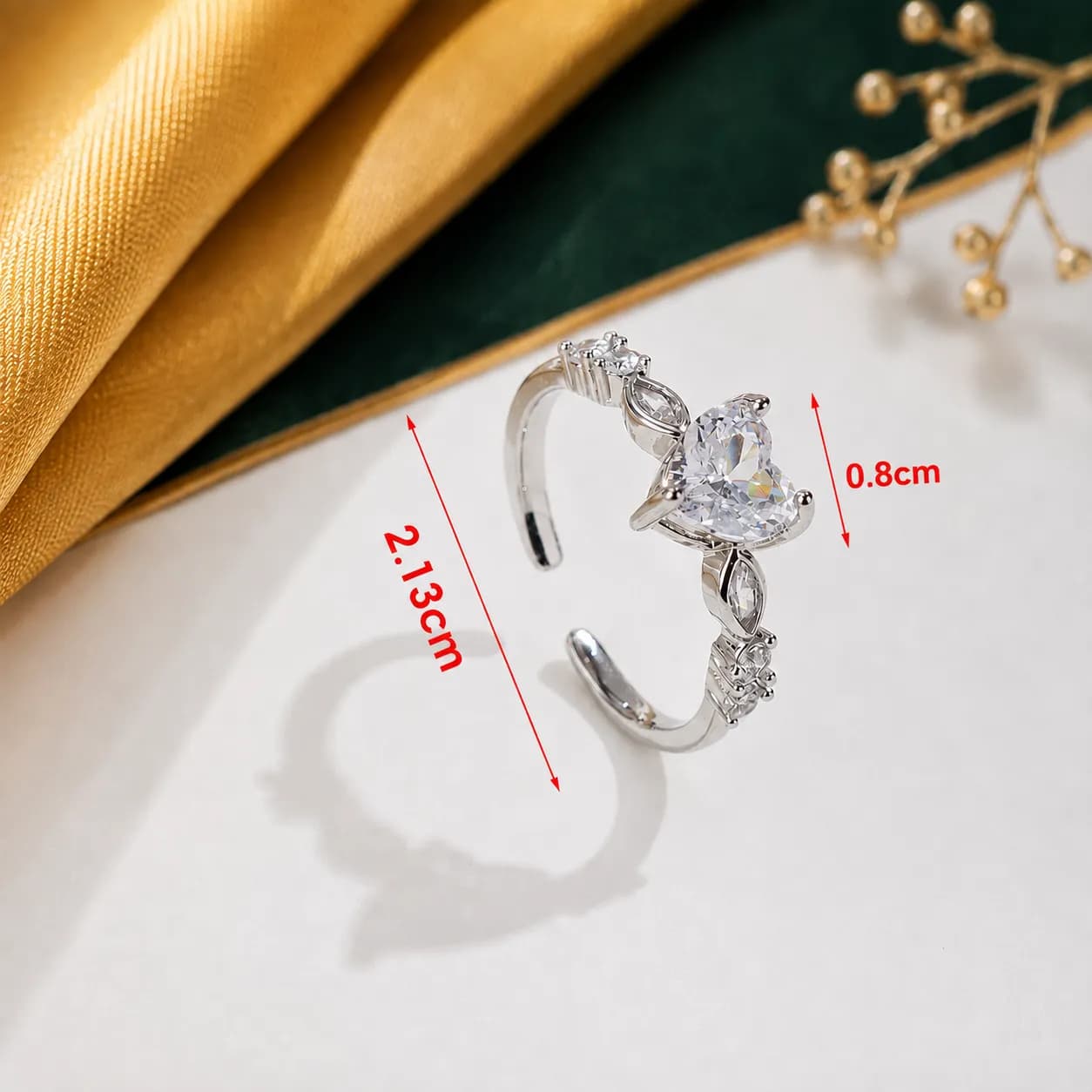 Niyanara Silver Plated Anti-Tarnish Heart Adjustable Ring