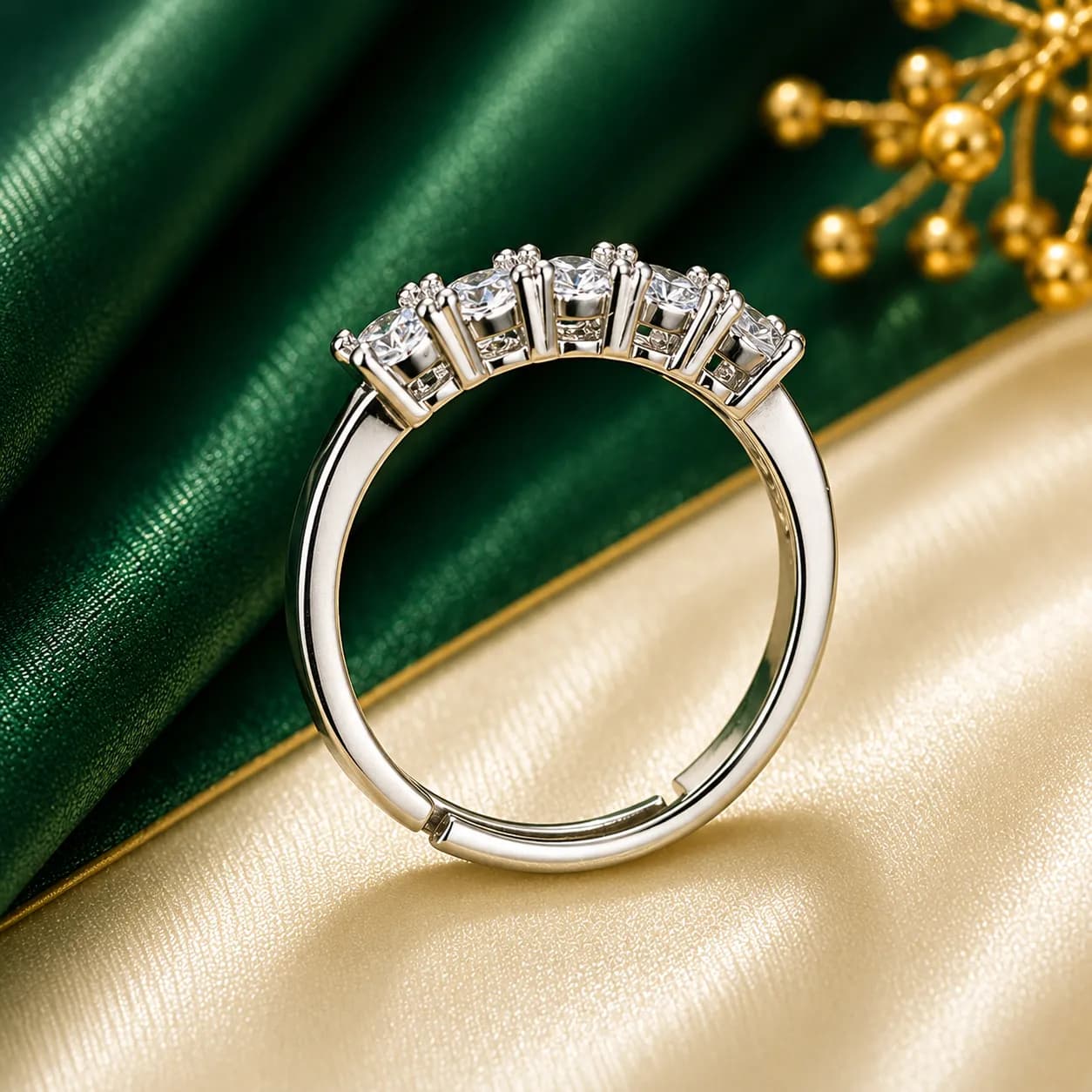 Niyanara Silver Plated American Diamond Round Cut Anti-Tarnish Adjustable Ring