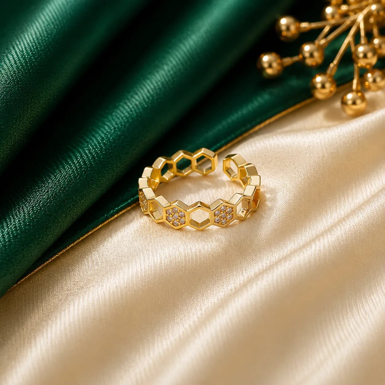 Niyanara Gold-Plated Hexagonal Adjustable Ring
