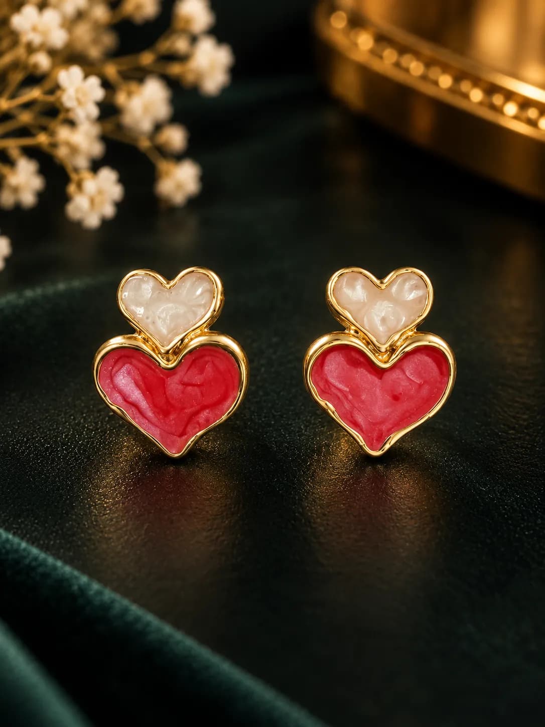 Niyanara DuoHeart Rosé Korean Earrings for Women