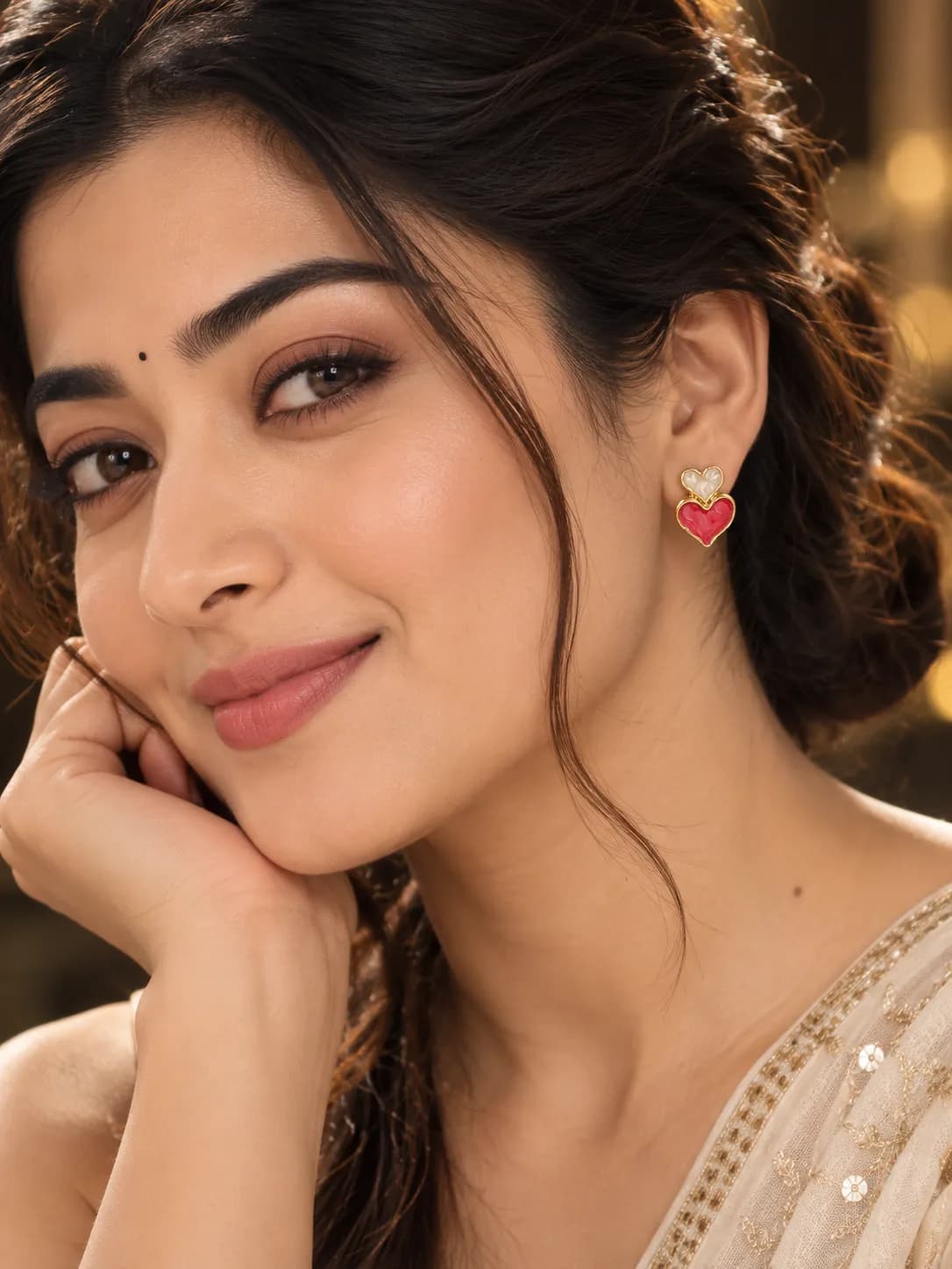 Niyanara DuoHeart Rosé Korean Earrings for Women