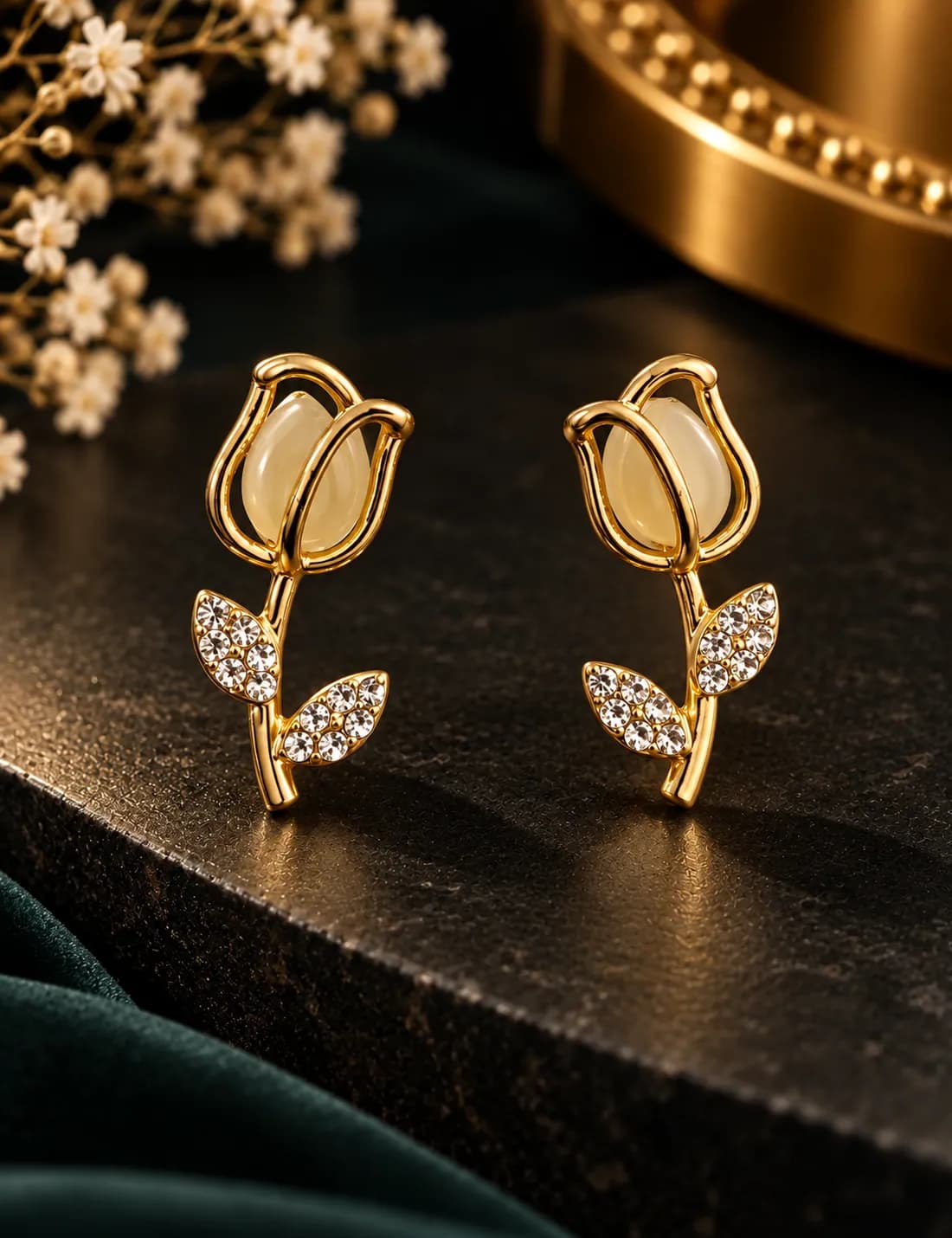 Niyanara Tulip Crystal Bloom Earrings for Women