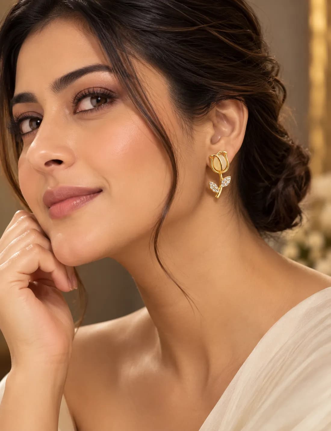 Niyanara Tulip Crystal Bloom Earrings for Women