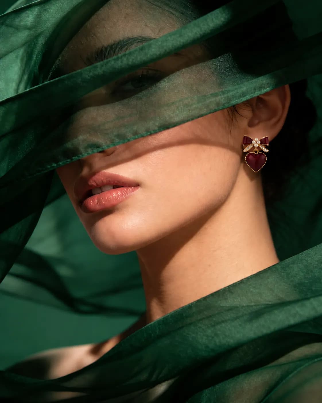 Niyanara Bordeaux Bow Heart Earrings for Women