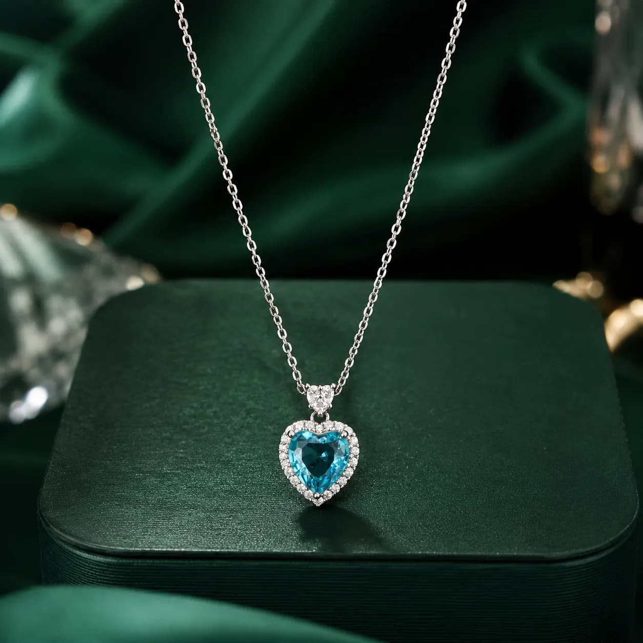 Stainless Steel Silver Plated Heart Themed Blue Pendant Necklace