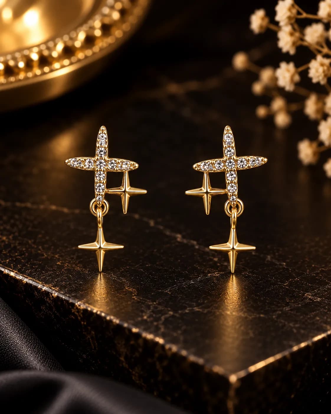Niyanara Celestial Cross Drop Korean Earrings for Women