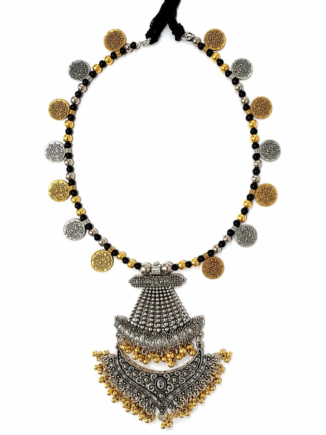 Niyanara Oxidised Two Tone Necklace with Jhumki earrings for Women